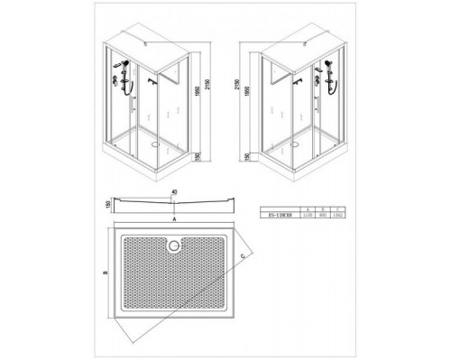 Душевая прямоугольная кабина ESBANO-118CKR