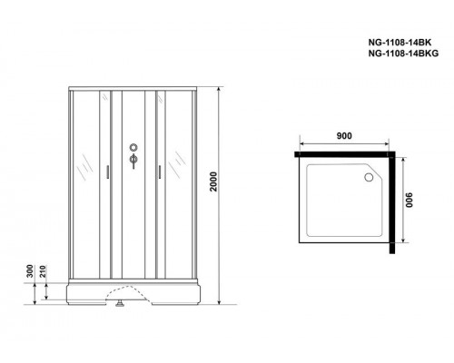 Душевая кабина Niagara NG-1108-14BK 90х90 см, с матовыми стеклами