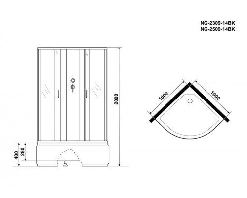 Душевая кабина Niagara NG-2309-14BK 100х100 см, с матовыми стеклами