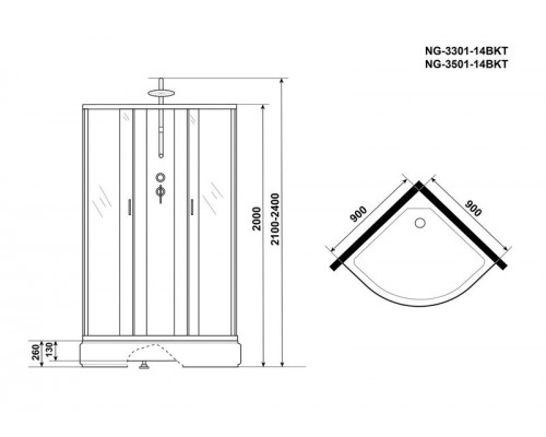 Душевая кабина Niagara NG-3301-14BKT 90х90 см, с матовыми стеклами