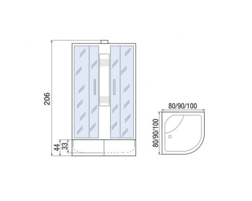Душевая кабина Мономах 100/44 Б/К С МЗ 100х100х206, без крыши, полукруг