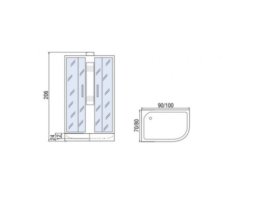 Душевая кабина Мономах 90/80/24 Б/К МЗ R 90х80х206, без крыши, асимметричная
