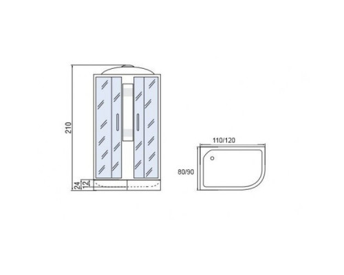 Душевая кабина Мономах 110/80/24 МЗ R  110х80х210, асимметричная
