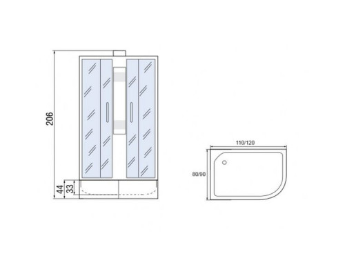 Душевая кабина Мономах 110/80/44 Б/К МЗ R 110х80х206, без крыши, асимметричная