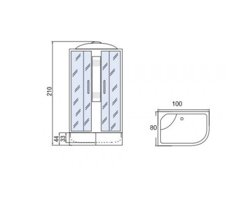 Душевая кабина Мономах 100/80/44 С МЗ R 100х80х210, асимметричная