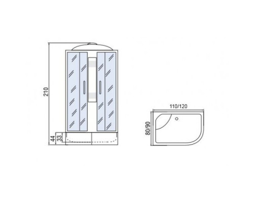 Душевая кабина Мономах 120/90/44 С МЗ R 120х90х210, асимметричная