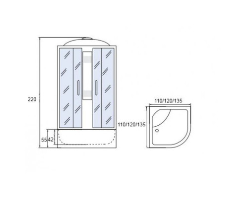 Душевая кабина Мономах 110/110/55 С МЗ 110х110х220, полукруг