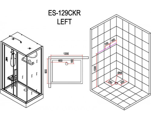 Душевая кабина ESBANO ESG-3129 CKR 120х90