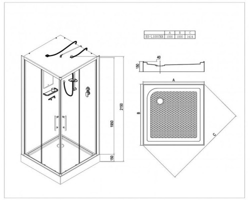 Душевая кабина Esbano ES-L100CKR с LED подсветкой