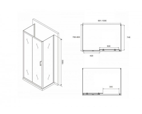 Душевой уголок ABBER Schwarzer Diamant AG30100B-S80B-S80B