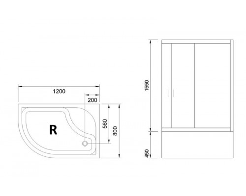 Душевой уголок Royal Bath RB 8120BK-C-CH 120х80 см, с прозрачными стеклами, правосторонний